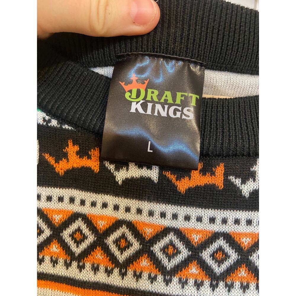 DraftKings Ugly Christmas Sweater Mens Large Knit Black Fair Isle Holiday - Picture 3 of 4